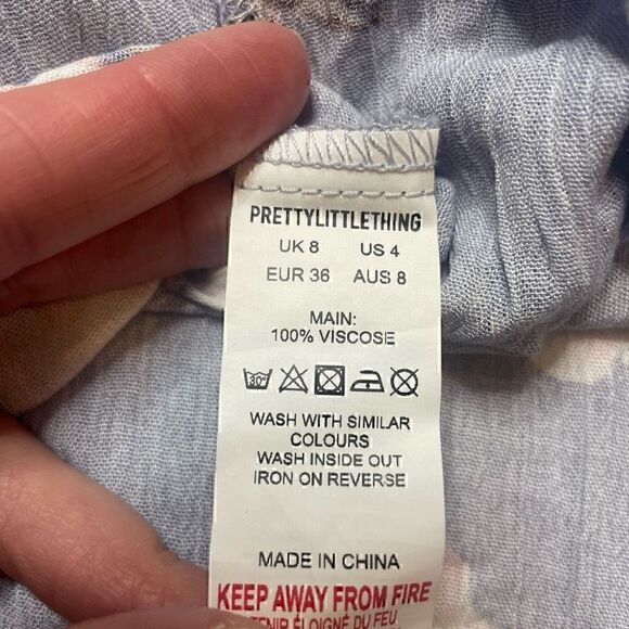 PrettyLittleThing Blue Off Shoulder Mini Dress Open Back Tie Floral Size 4 - Picture 6 of 10